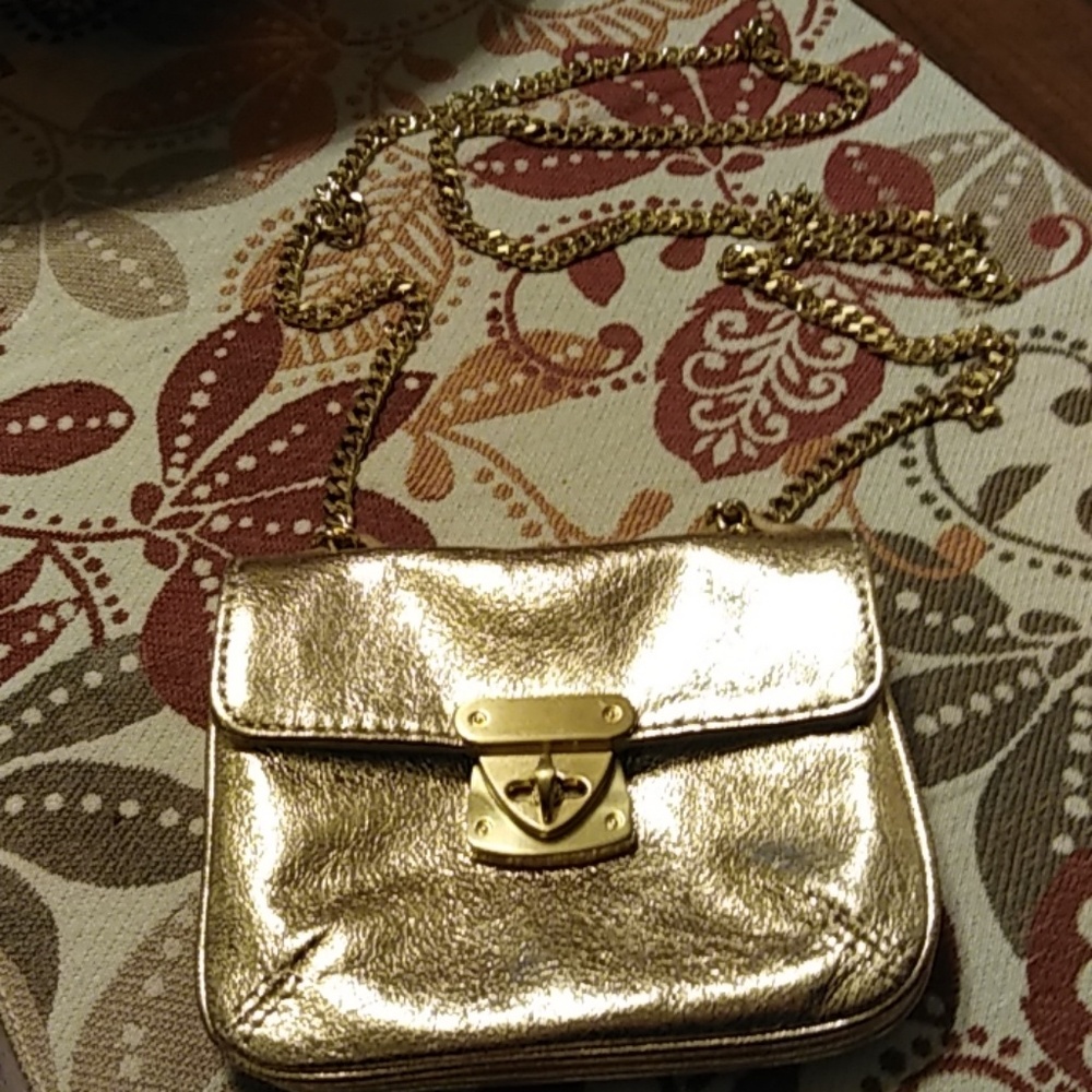 Talbots all leather Gold satchel with cold strap.